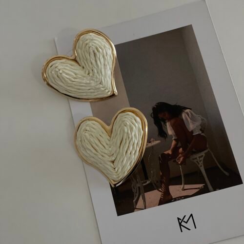 White Hearts Gold Earrings