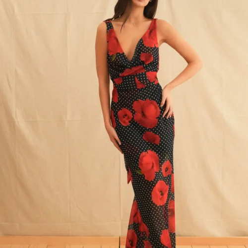 TULLIP AFFAIR VINTAGE DRAPED MAXI DRESS