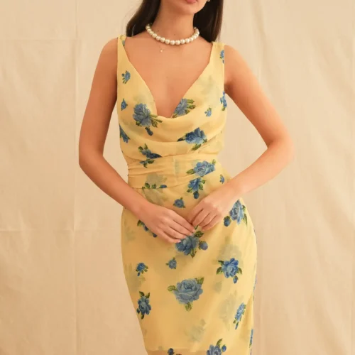 DAPHNE VINTAGE DRAPED MAXI DRESS WITH BELT